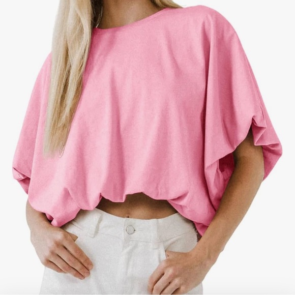 Womens Crewneck Crop Tops Short Sleeve Casual Loose Cropped T Shirts Large - Picture 6 of 6